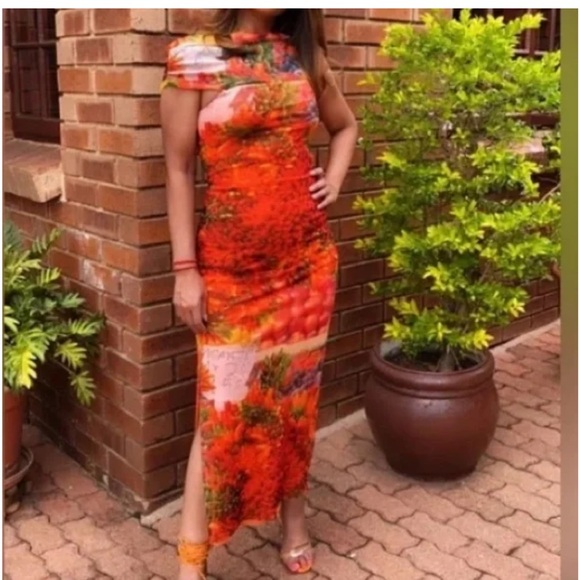 New Zara Picante All Over Print Over The Shoulder Tulle Maxi Dress - Picture 5 of 15